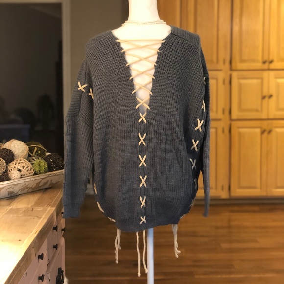 🔹1 Small Left 🔹Lace Up Pull Over Sweater - Picture 3 of 7